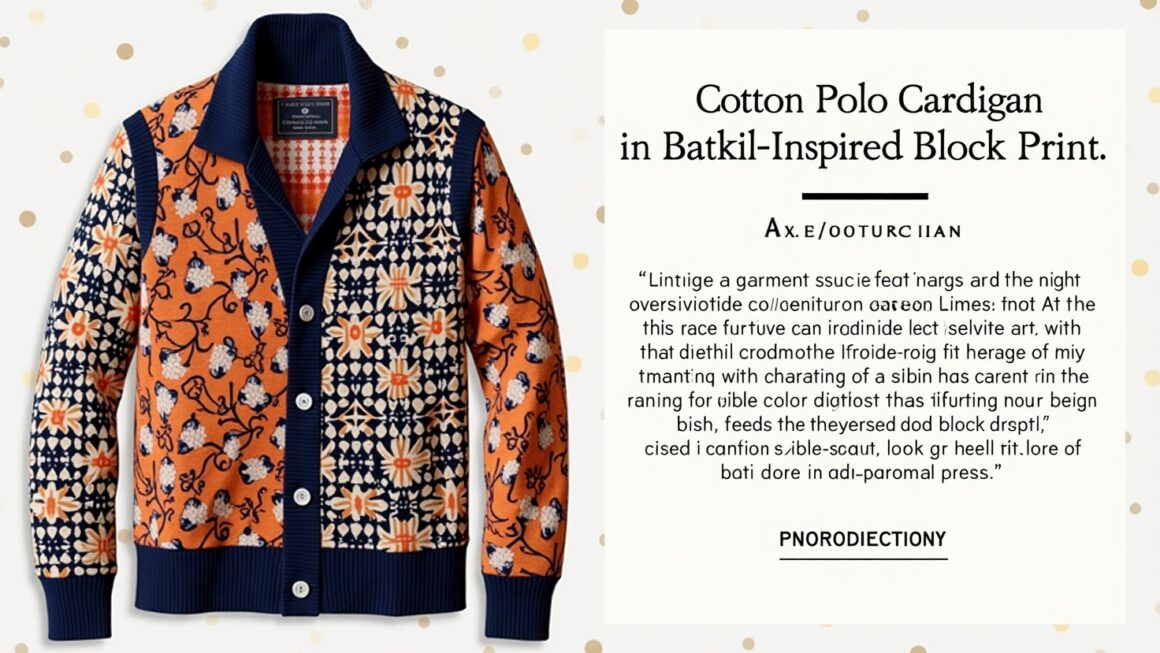 Cotton Polo Cardigan in Batik-Inspired Block Print