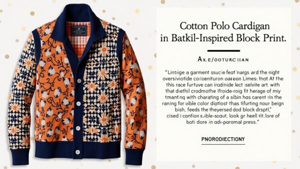 Cotton Polo Cardigan in Batik-Inspired Block Print: A Fusion of Tradition and Modern Style